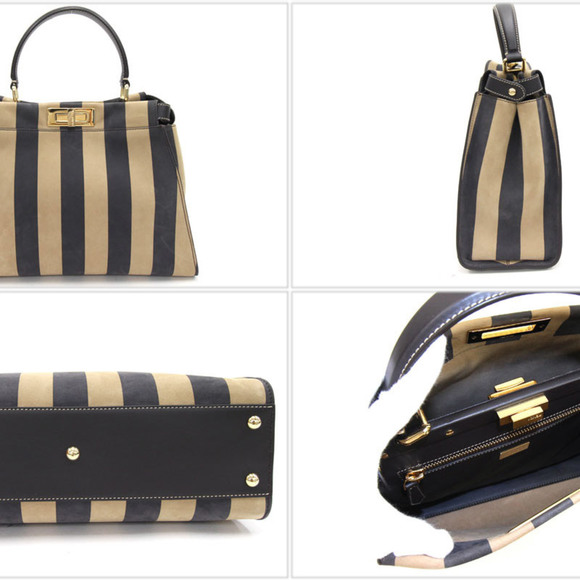 Fendi Handbag Pecan Peek-A-Boo 8BN290 Beige Black Nubuck Leather Shoulder Str... - Picture 2 of 10